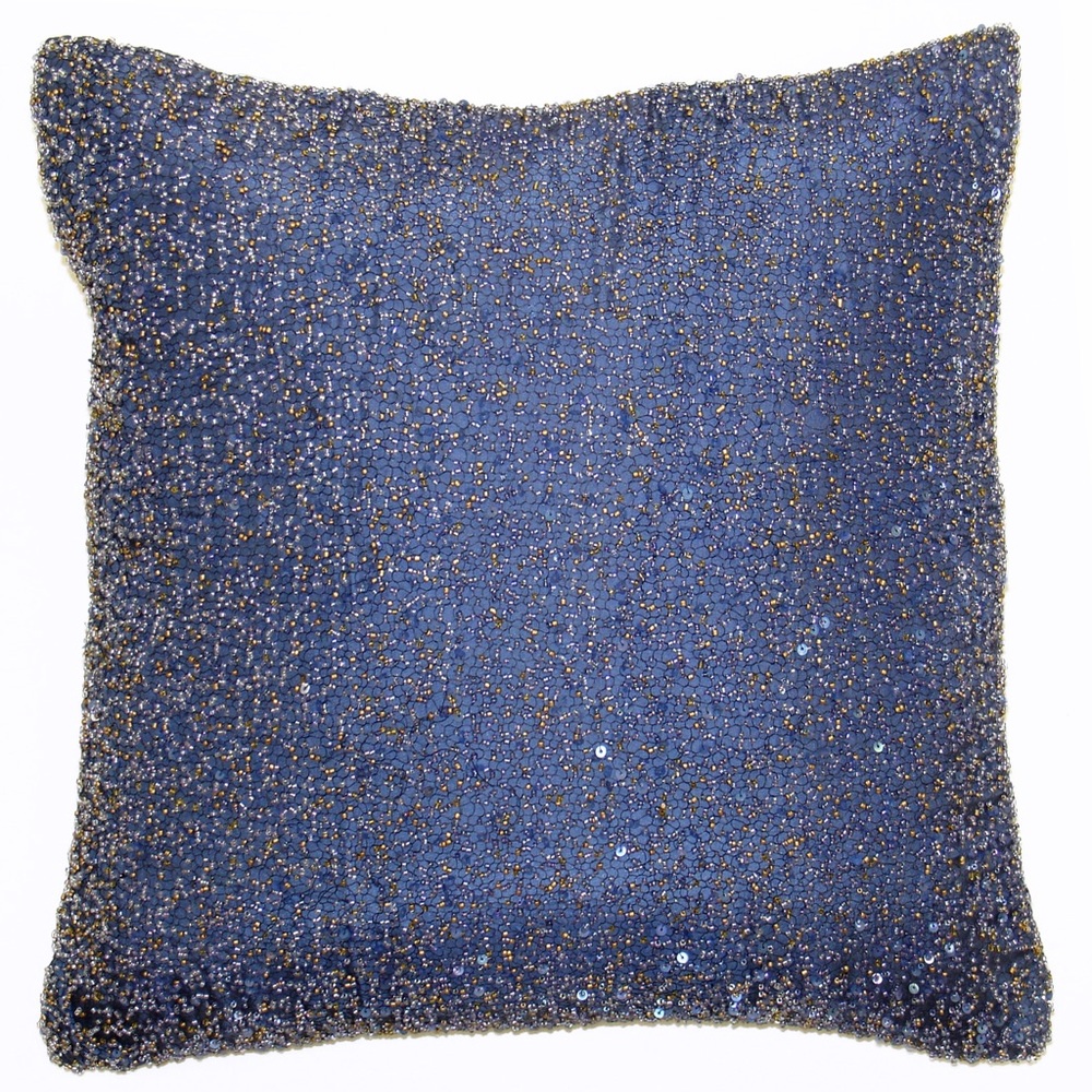 Sabira Collection Handmade Beaded Dark Blue Throw Pillow Case